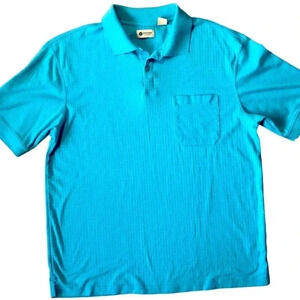 Haggar Men’s Polo Golf Shirt with Chest Pocket- Bright Aqua/Blue- Size Medium